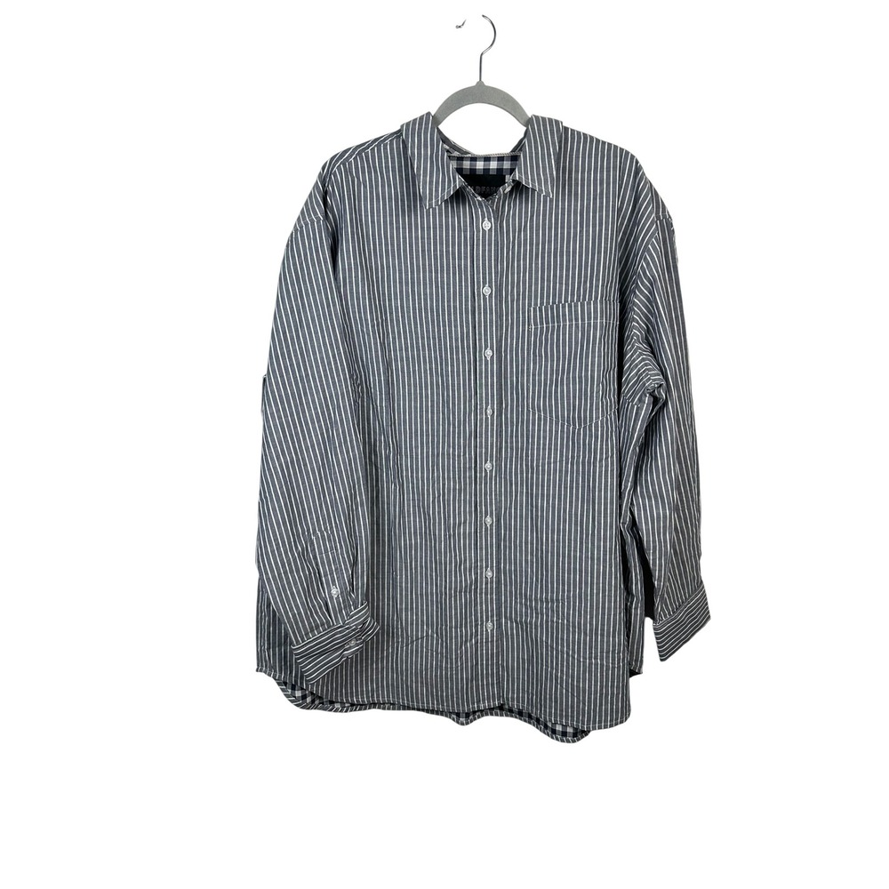 Wildfang Button Up Women 1X Grey Good The Essential Oversized Striped Cotton